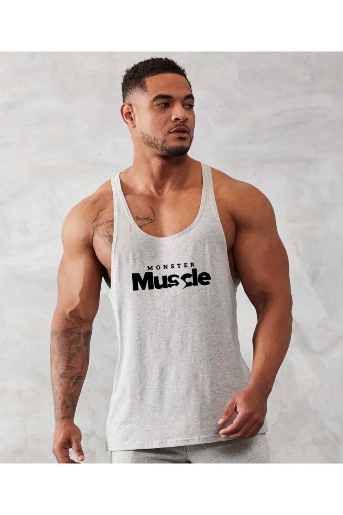 Ghedto Monster Muscle Gym Fitness Tank Top Sporcu Atleti [Gri]