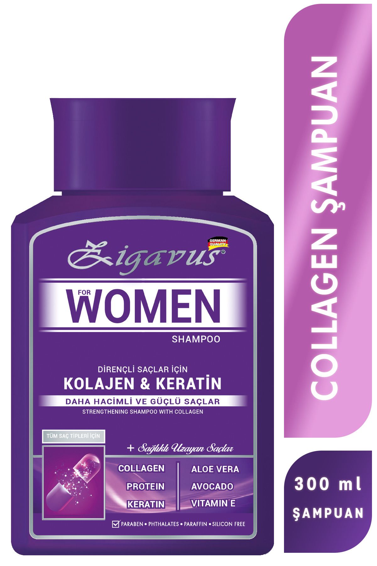 Zigavus Women Kolajen - Keratin Şampuan 300 ml - Sağlıklı Uzayan Saçlar  8699349130671