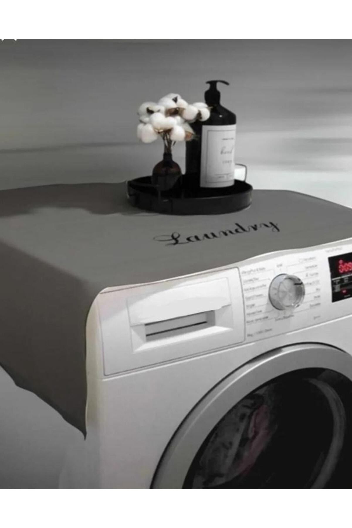 Niksarlı Çeyiz Laundry Basklı Gri Çamaşır Makine Örtüsü