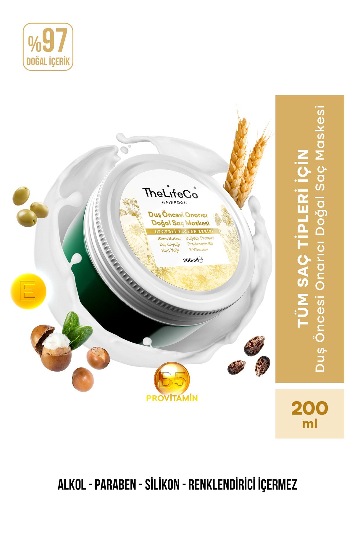 TheLifeCo Hairfood Değerli Yağlar Serisi Duş Öncesi Onarıcı Doğal Saç Maskesi 200ml