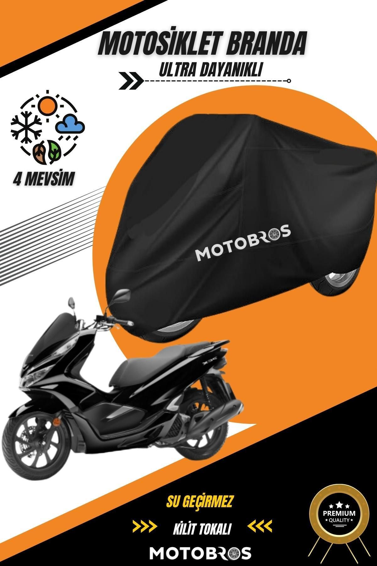Motobros Honda Pcx Siyah Su Geçirmez Dayanıklı Motosiklet Brandası (EN KALIN) Kumaş Ömürlük Kullanım