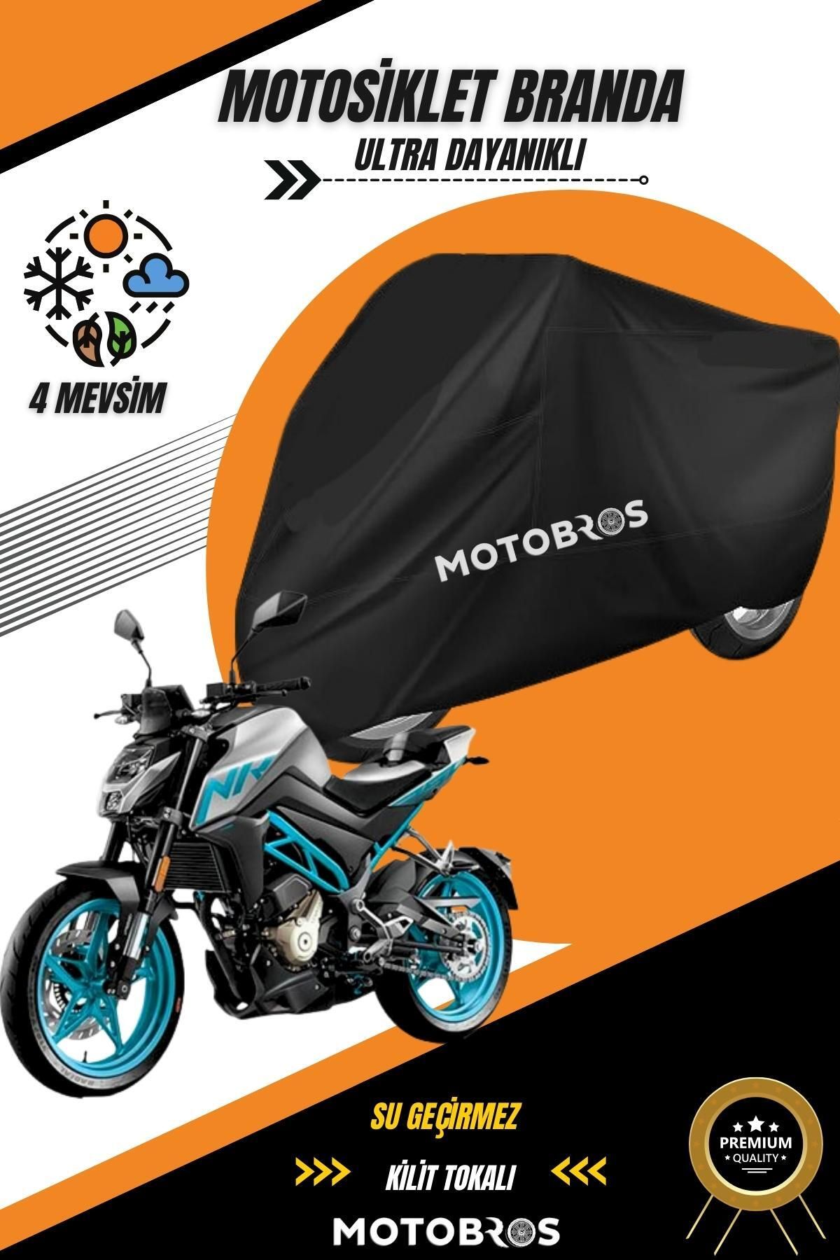 Motobros Cf Moto 250 Nk Siyah Su Geçirmez Dayanıklı Motosiklet Brandası (EN KALIN) Kumaş Ömürlük Kullanım