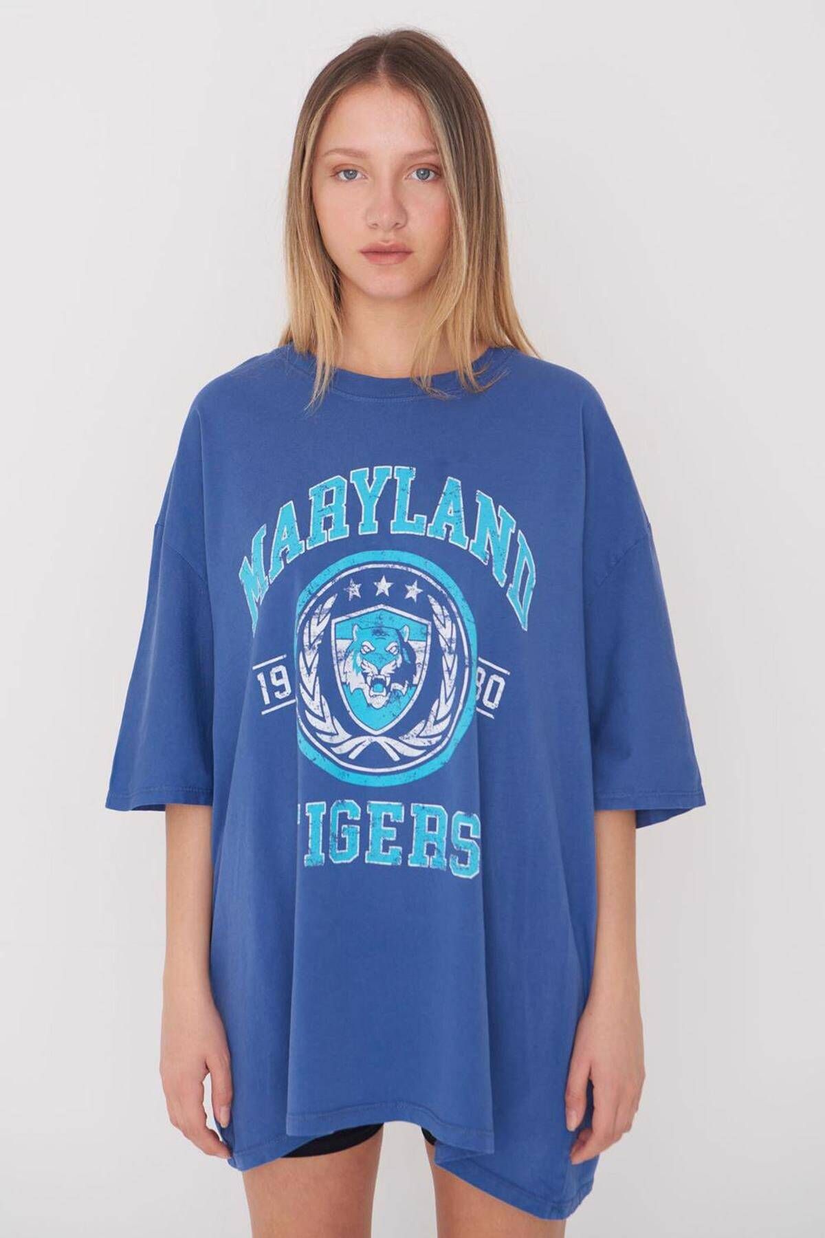 Addax Maryland Baskılı Oversize T-shirt P9546