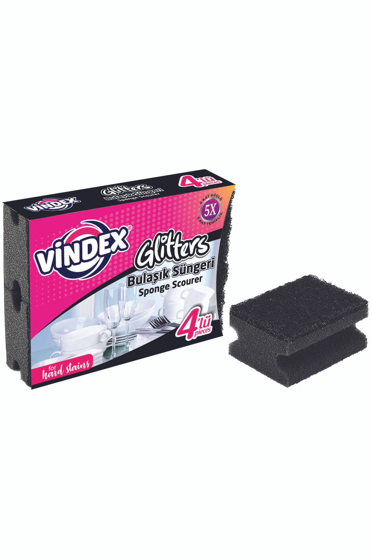 Vindex Siyah Bulaşık Süngeri 4'lü