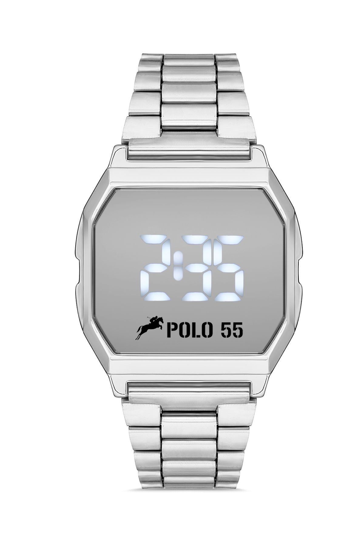 Polo55 Gümüş Zamansız Tasarım Dokunmatik Dijital Metal Kordon Retro Erkek Kol Saati