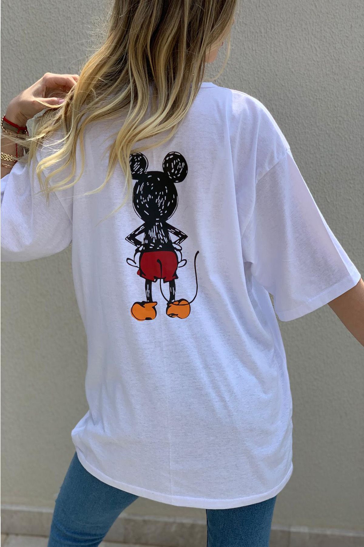 K&H TWENTY-ONE Kadın Beyaz Sırt Baskılı Mickey Mouse T-shirt