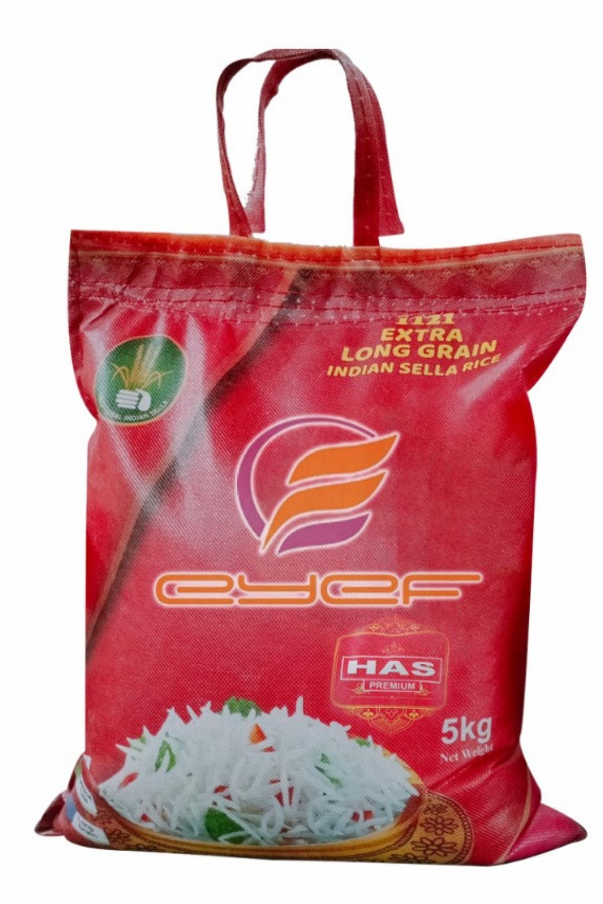 Eyef Has Premium Dolgun Uzun ve İri Taneli 1.Kalite G.İ Düşük Hint İran Basmati Pirinci (5 KG)
