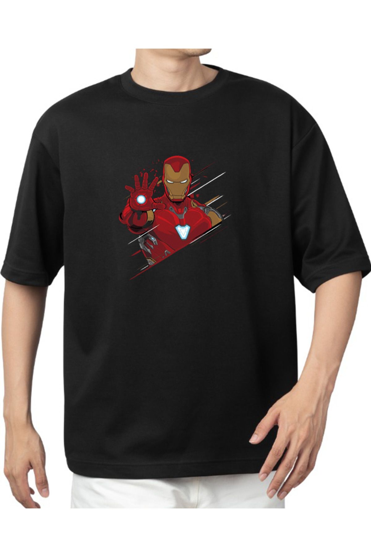 Thesba Iron Man Baskılı Oversize Unisex T-Shirt