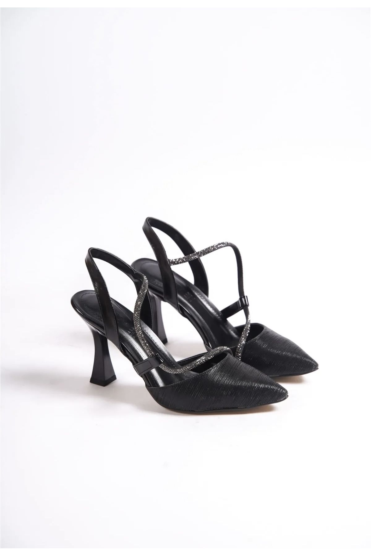 Anıl Ayakkabı Witty 155 Kadın Siyah Simli Sargı Taş Detay Kadeh Topuk Klasik Ayakkabı