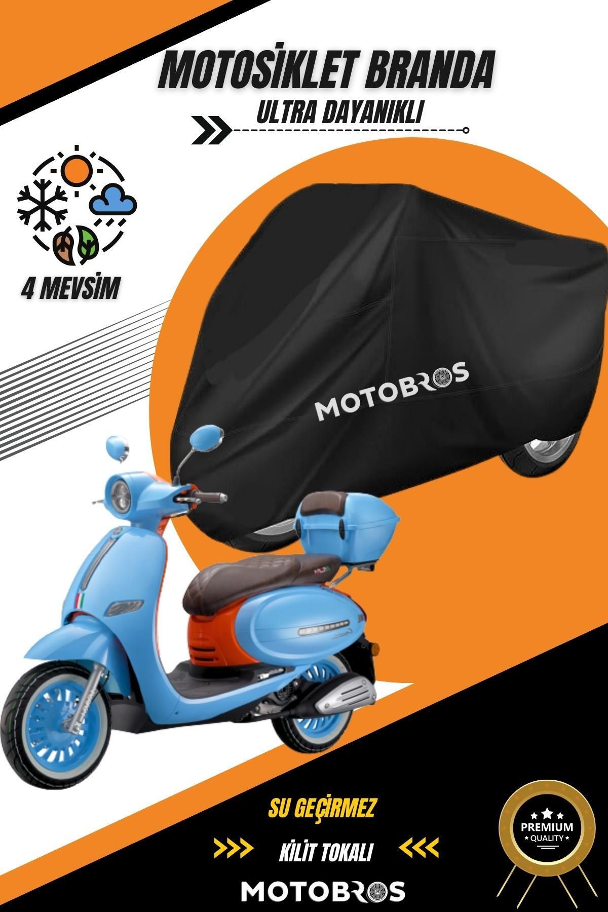 Motobros Arora Cappucino Siyah Su Geçirmez Dayanıklı Motosiklet Brandası (EN KALIN) Kumaş Ömürlük Kullanım