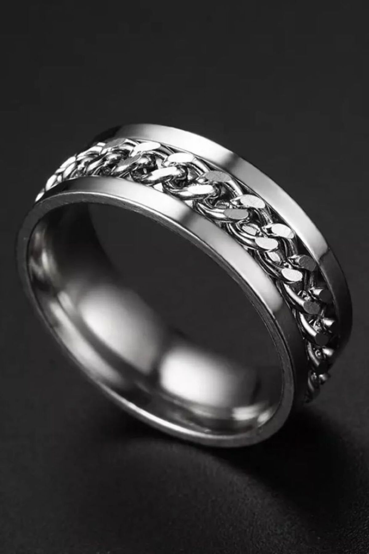 CASELN Unisex Paslanmaz Çelik Yüzük Ortası Dönebilen Titanyum Zincir Anti-stres Yüzüğü Erkek Ve Kadın