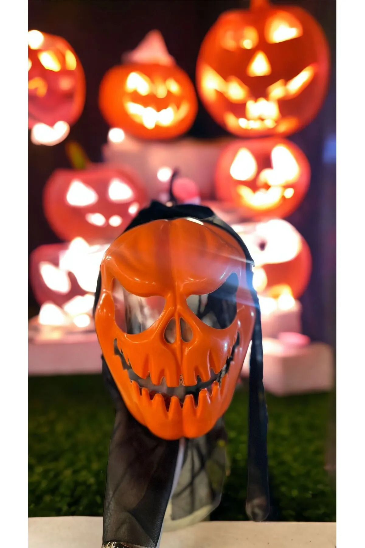 HAPPY VALLEY Halloween Pelerinli Balkabağı Maske Cadılar Bayramı Balkabağı Maske