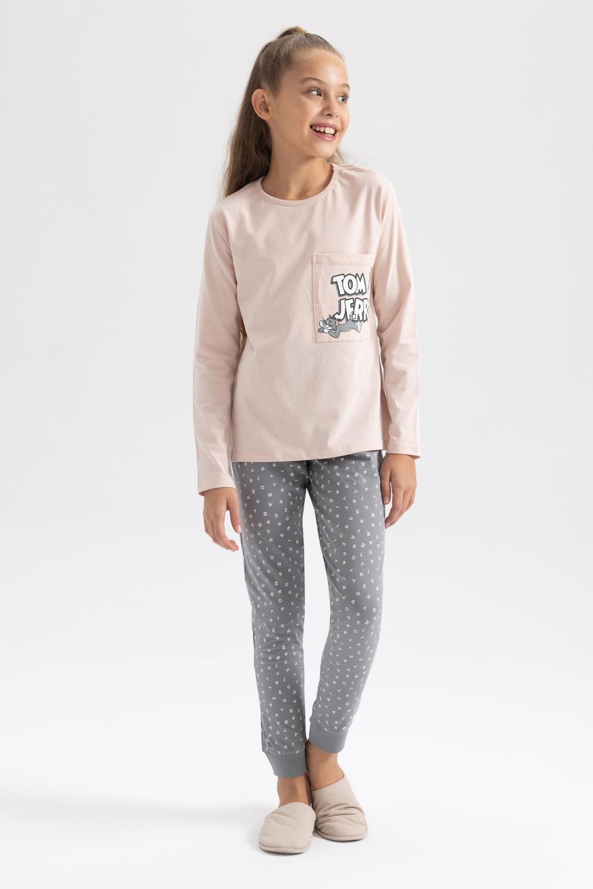 Defacto Kız Çocuk Tom & Jerry Uzun Kollu Pijama Takımı