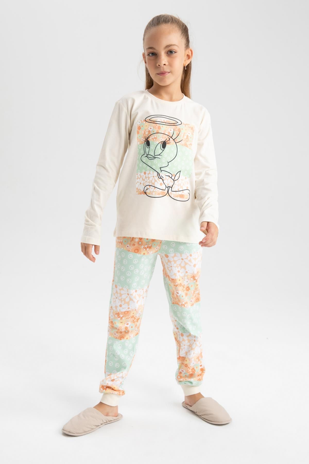 Defacto Kız Çocuk Looney Tunes Uzun Kollu Pijama Takımı