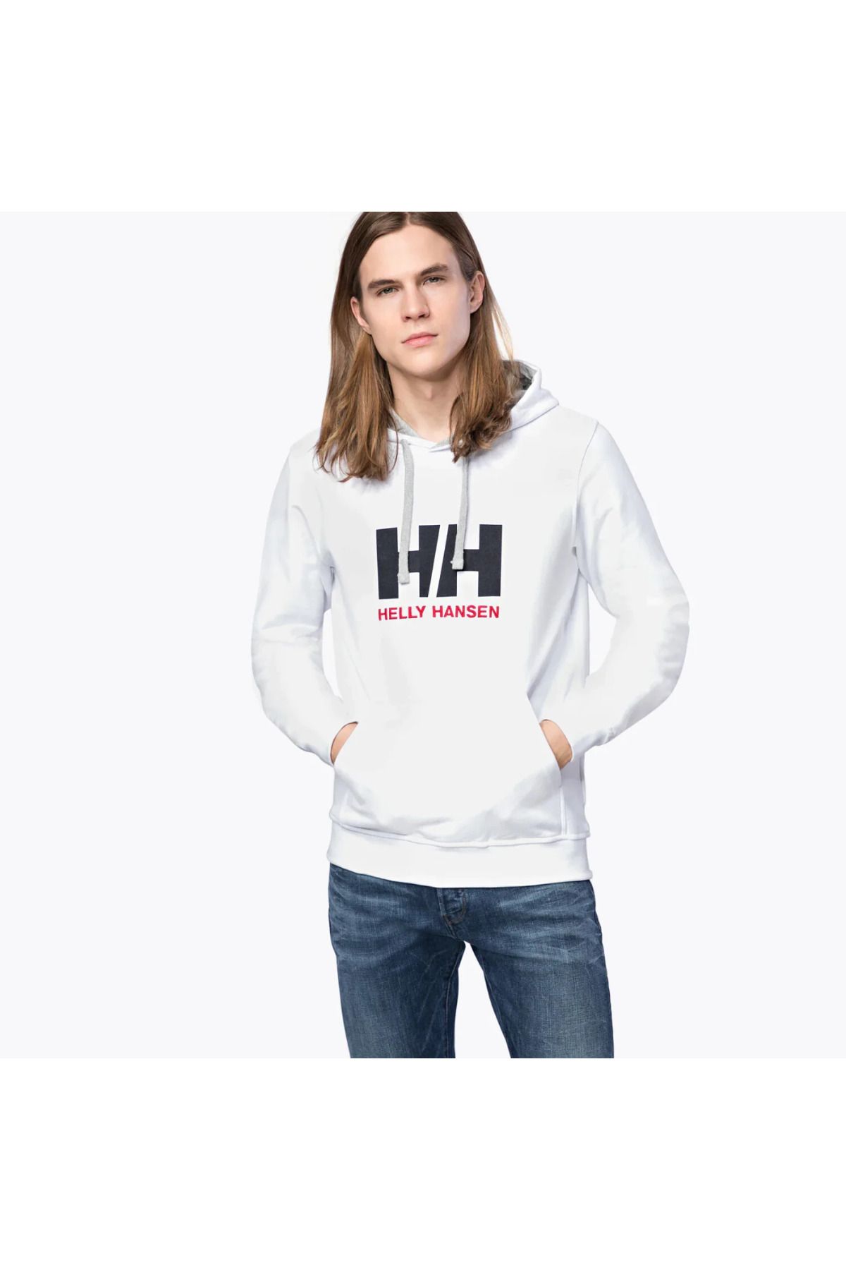 Helly Hansen HH Logo Hoodie Erkek Beyaz Kapüşonlu Sweatshirt