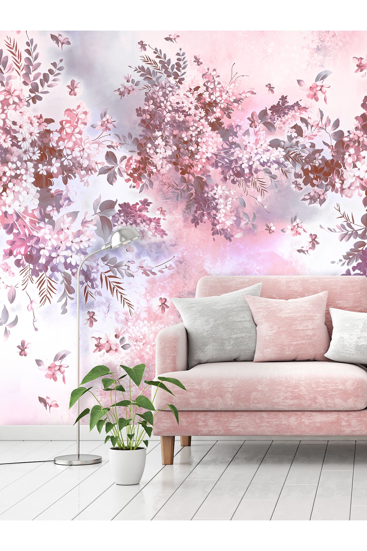 dreamwall Küçük Çiçekli Ağaç Desenli Silinebilir Tekstil Duvar Kağıdı
