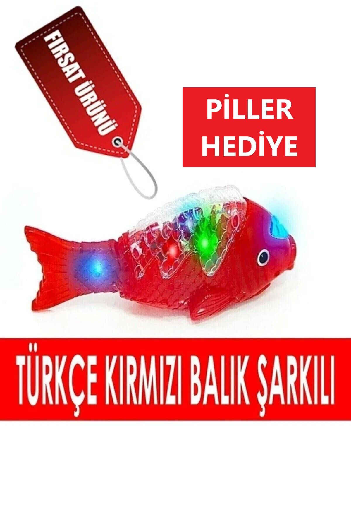 Brother Toys Türkçe Kırmızı Balık Şarkılı Işıklı Yürüyen Balık Bebeklerin Emekleme Arkadaşı 3 Adet Pil Hediyeli