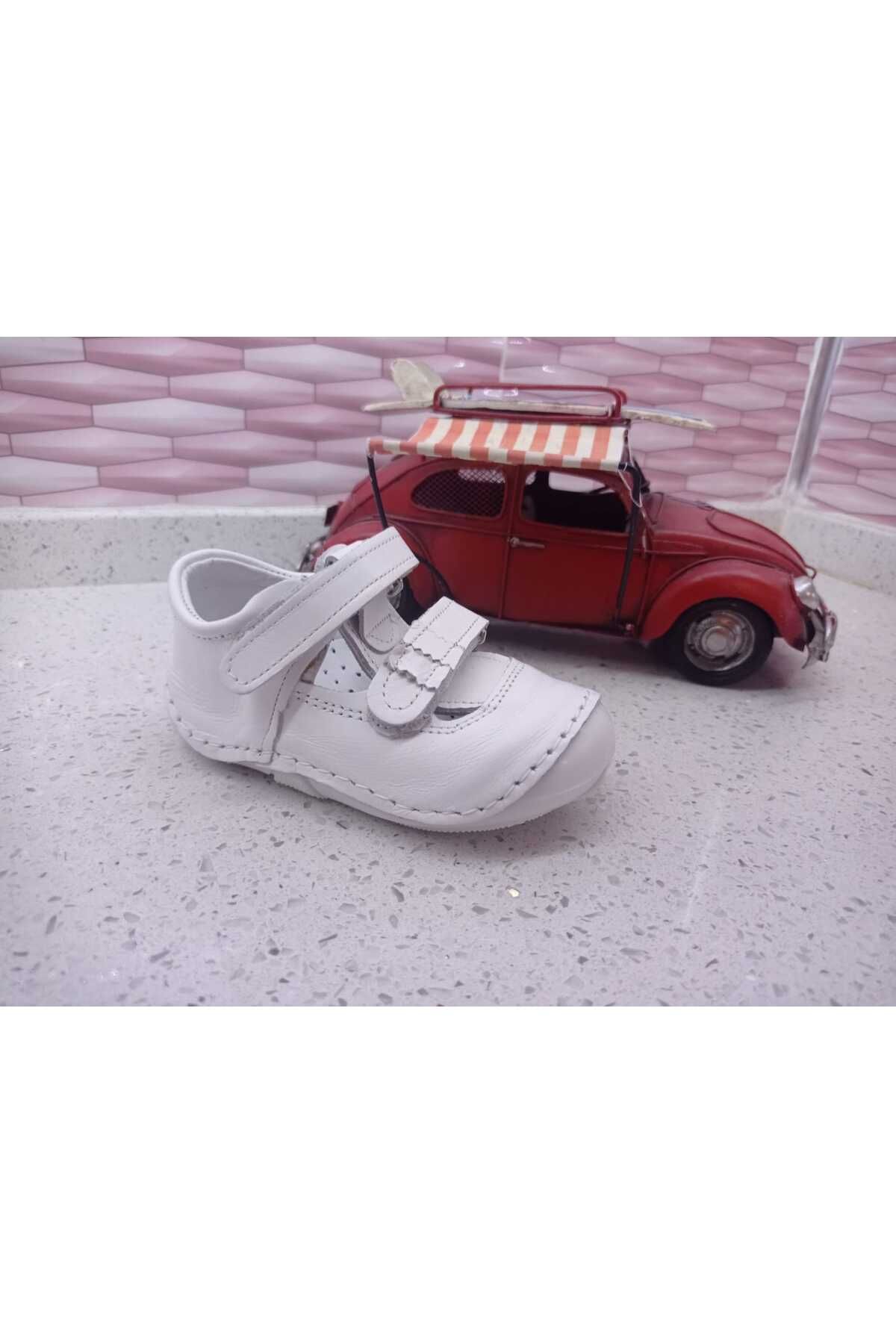Sare Çocuk Giyim Beyaz Erkek Bebek Hakiki Deri Yumuşak Ortopedik Ayakkabı