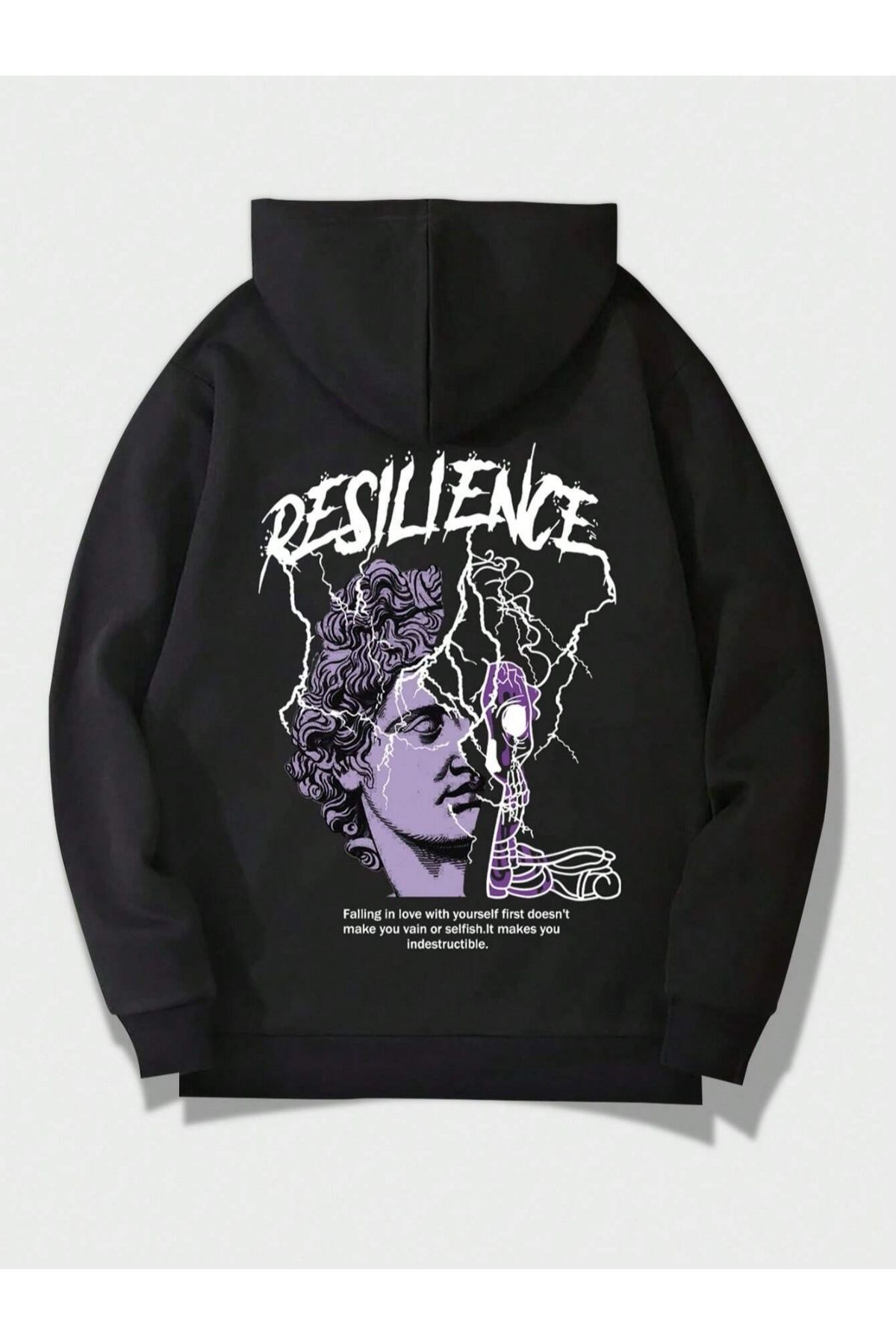 Black Sokak Siyah Resilience Baskılı Oversize Kapüşonlu Erkek Sweatshirt