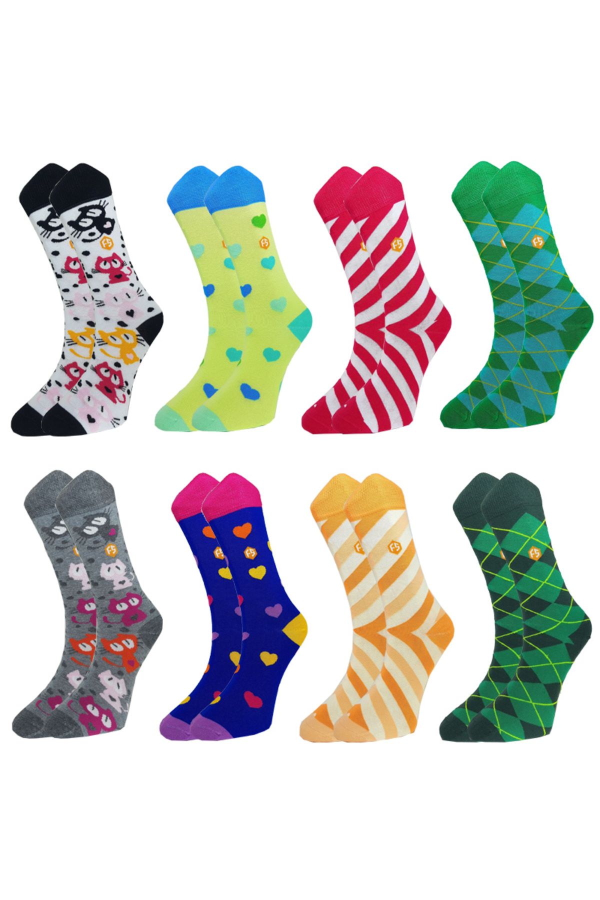 Mugan Fs-renkli Günlük Desenli Pamuk Dikişsiz Kadın Çorap 8 Çift