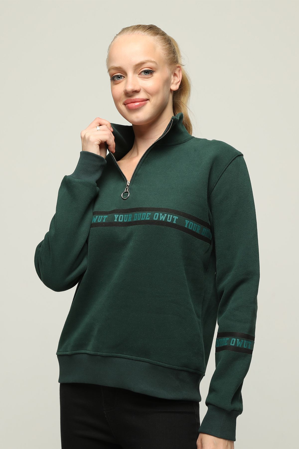Owut Collection Kadın Fermuarlı Yaka Regular/Normal Kalıp Örme Sweatshirt