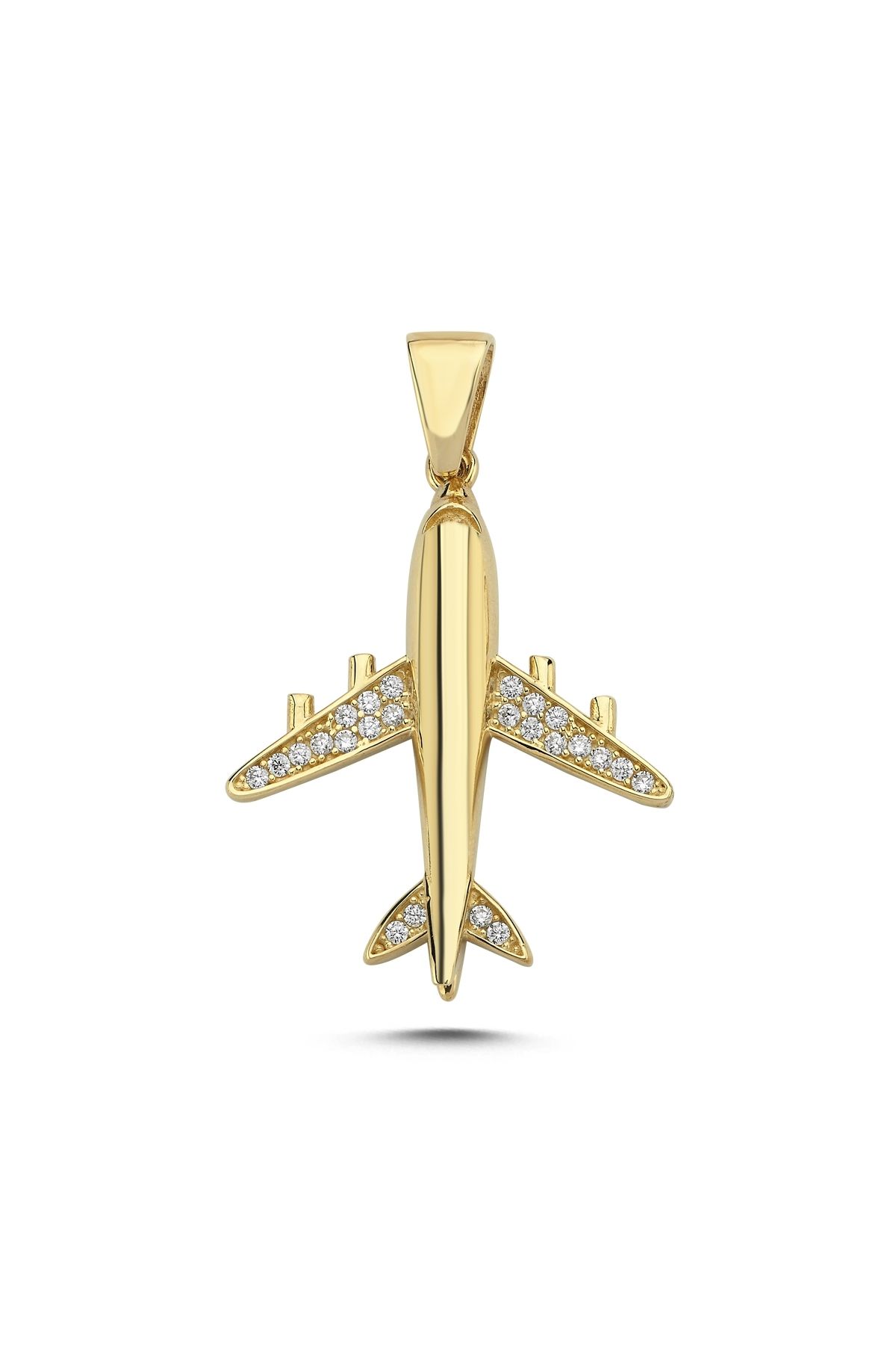 Aypa Mücevher Altın Taşlı Uçak Kolye Ucu