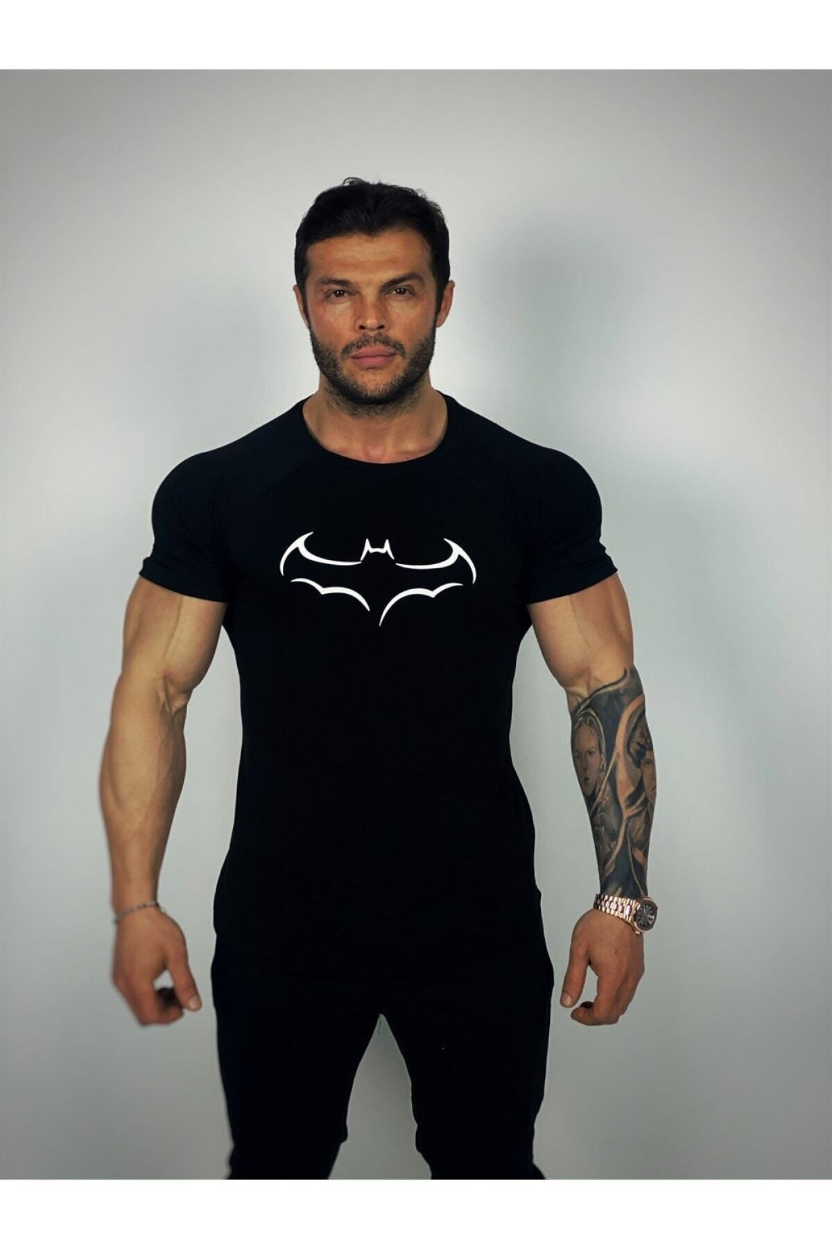Genel Markalar Erkek Siyah Yarasa Fitness T-shirt