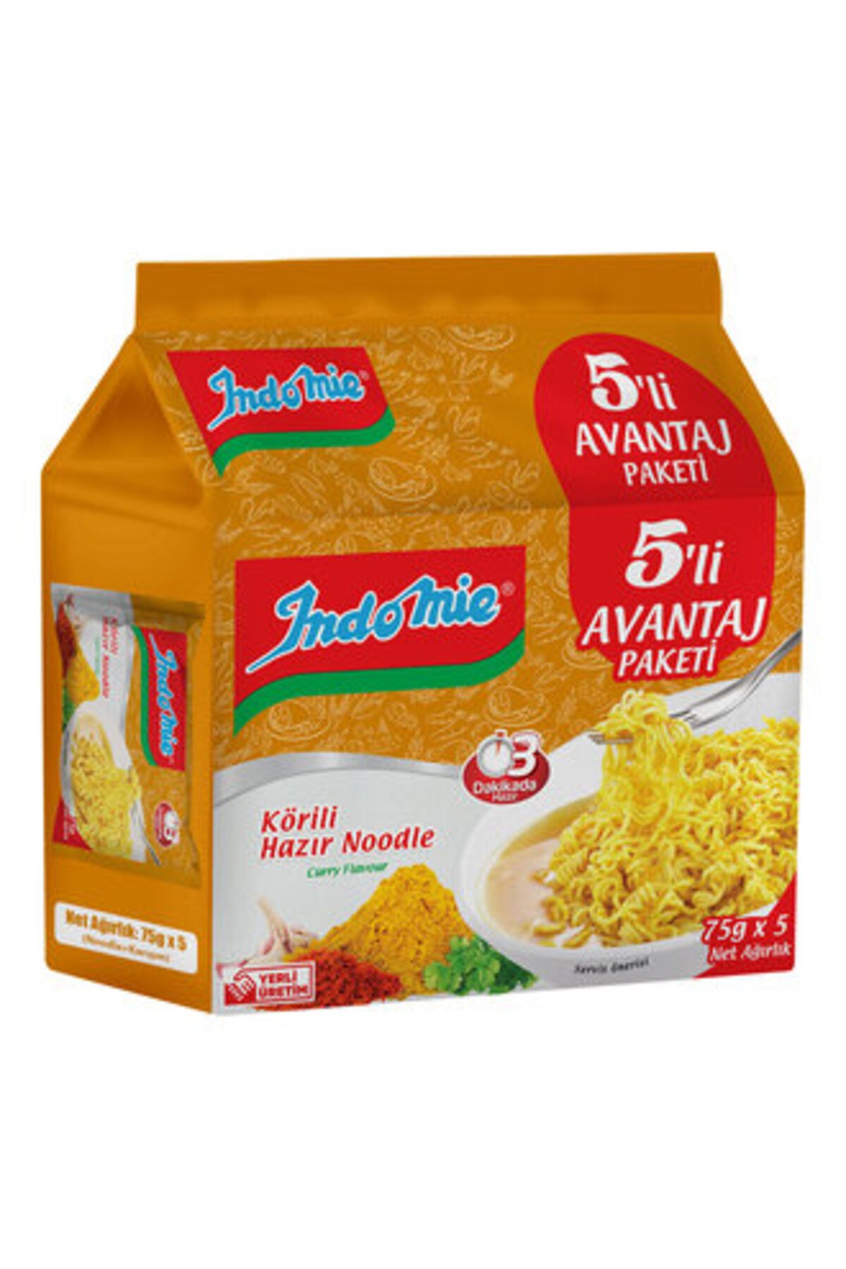 Indomie Indomie Köri Çeşnili Noodle 75 G x 5'li Paket ( 12 ADET )