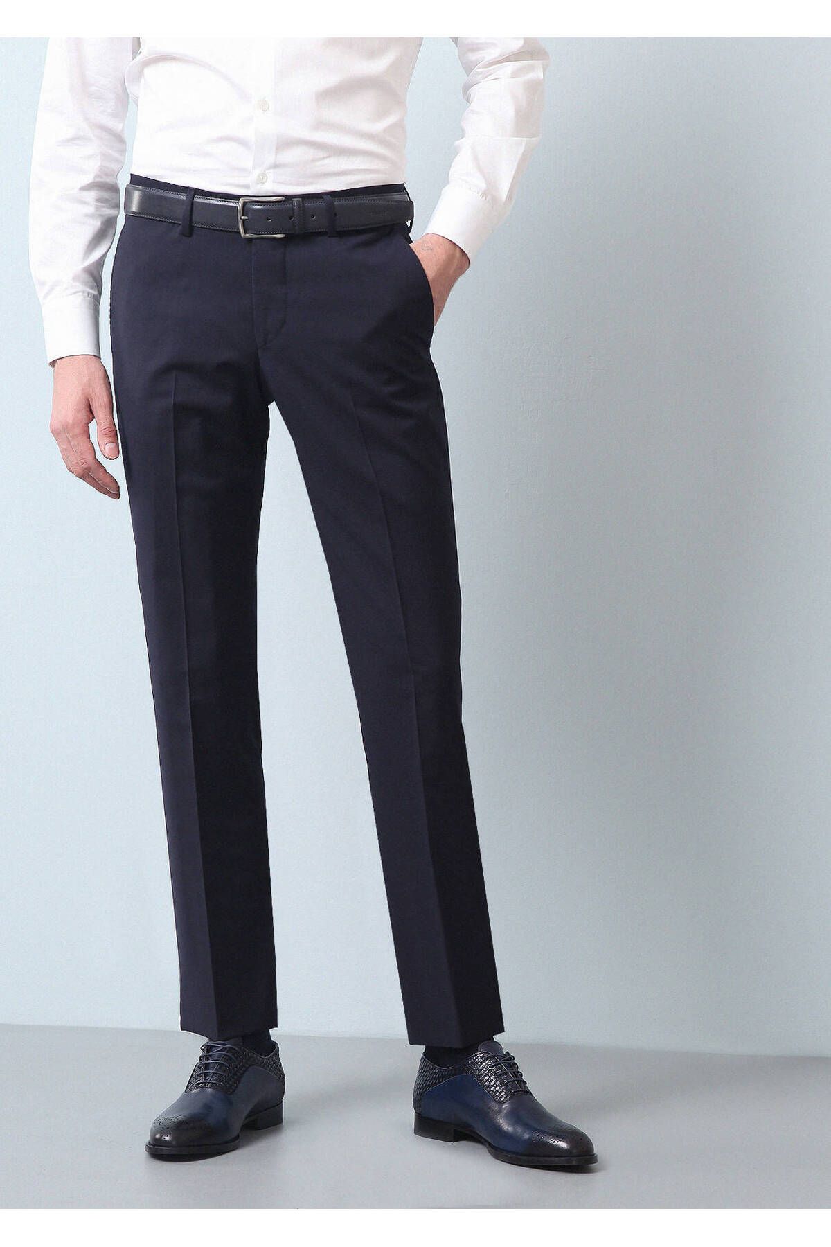Ramsey Lacivert Düz Kumaş Klasik %100 Yün Pantolon