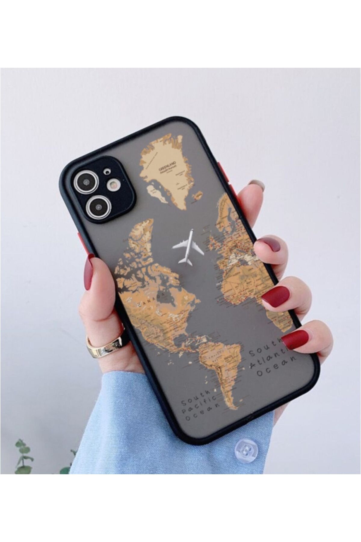 mooodcase Iphone 11 Uyumlu Siyah Kamera Lens Korumalı Dünya Harita Desenli Lüx Telefon Kılıfı
