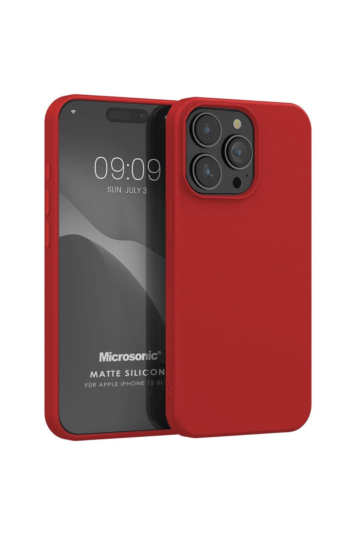 Microsonic Matte Silicone Apple Iphone 15 Pro Max Kılıf Kırmızı