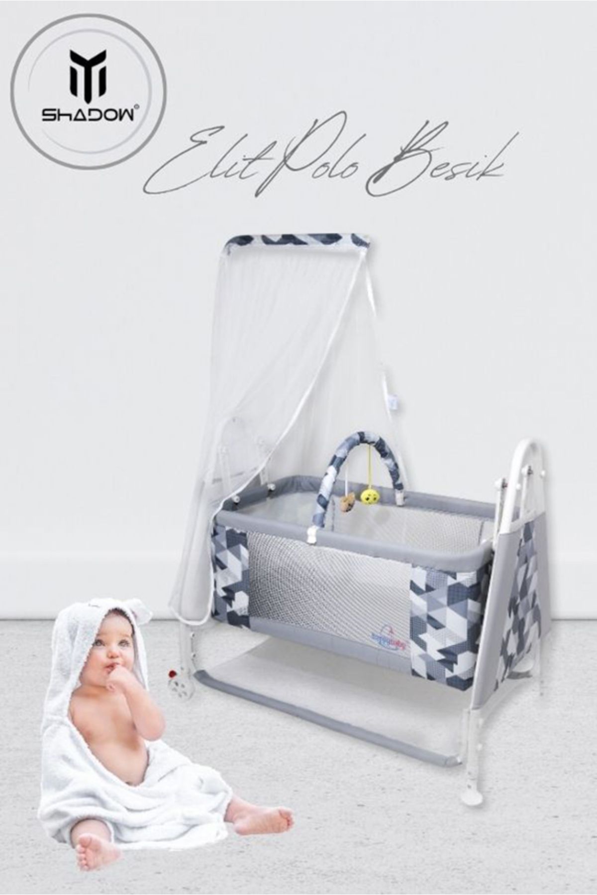 Happy Baby Elit Polo Beşik - Portatif - Sallanır - Oyuncaklı - Anne Yanı - Fileli Bebek Besik