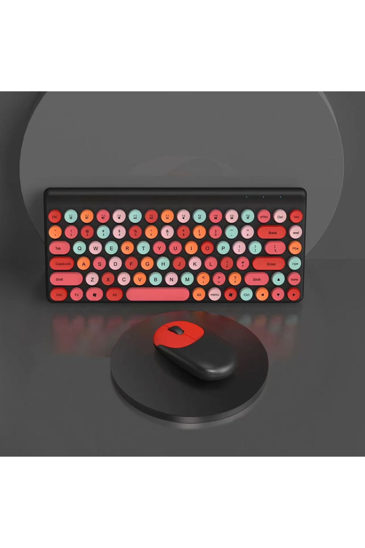 Fillikutum Kablosuz Klavye Fare Seti 86 Tuş Renkli Görünümlü Multimedya Düğmeli Retro Klavye 2.4G