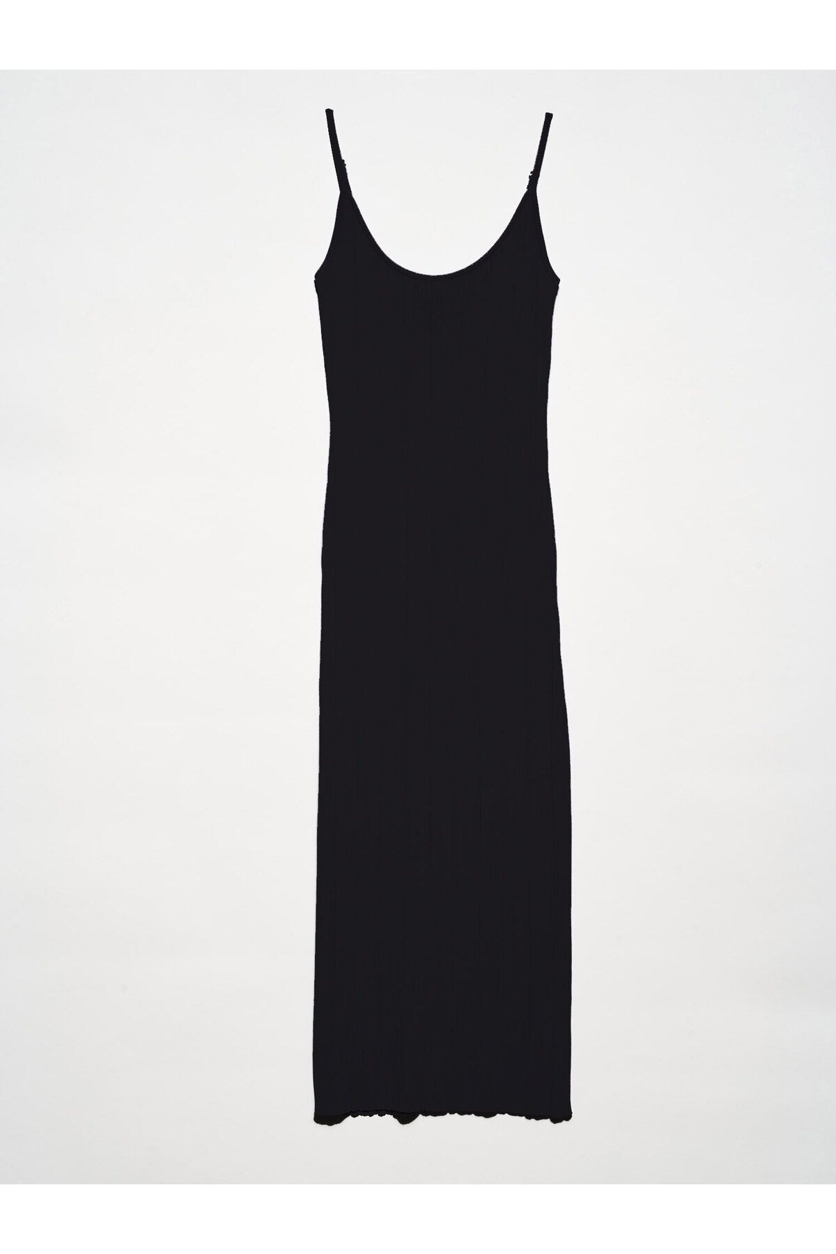 Dilvin 90139 Yırtmaçlı Askılı Triko Elbise-Siyah