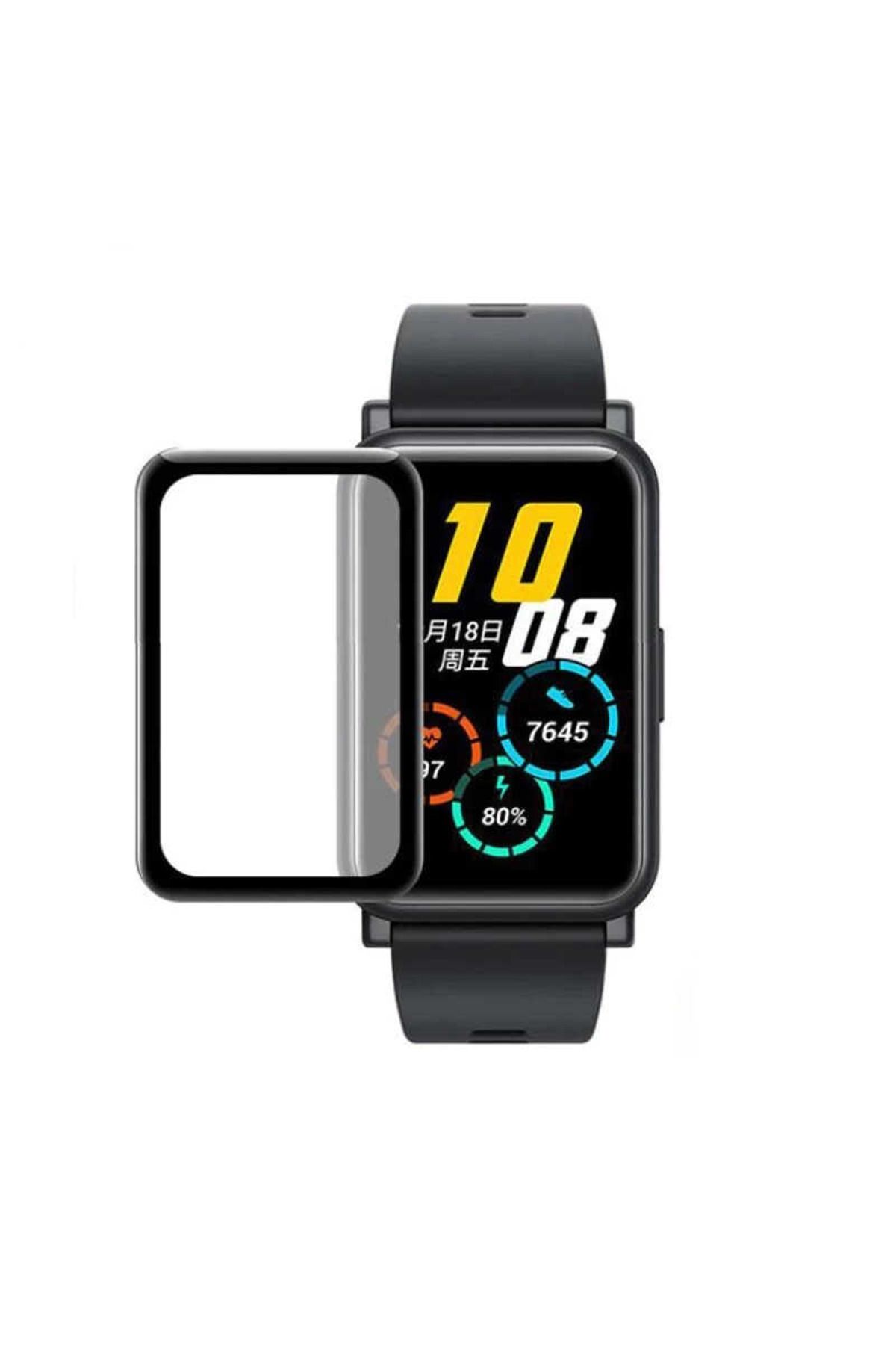 Fibaks Huawei Watch Fit 2 Uyumlu Tam Kaplayan Kavisli Siyah Çerçeveli Saat Ekran Koruyucu