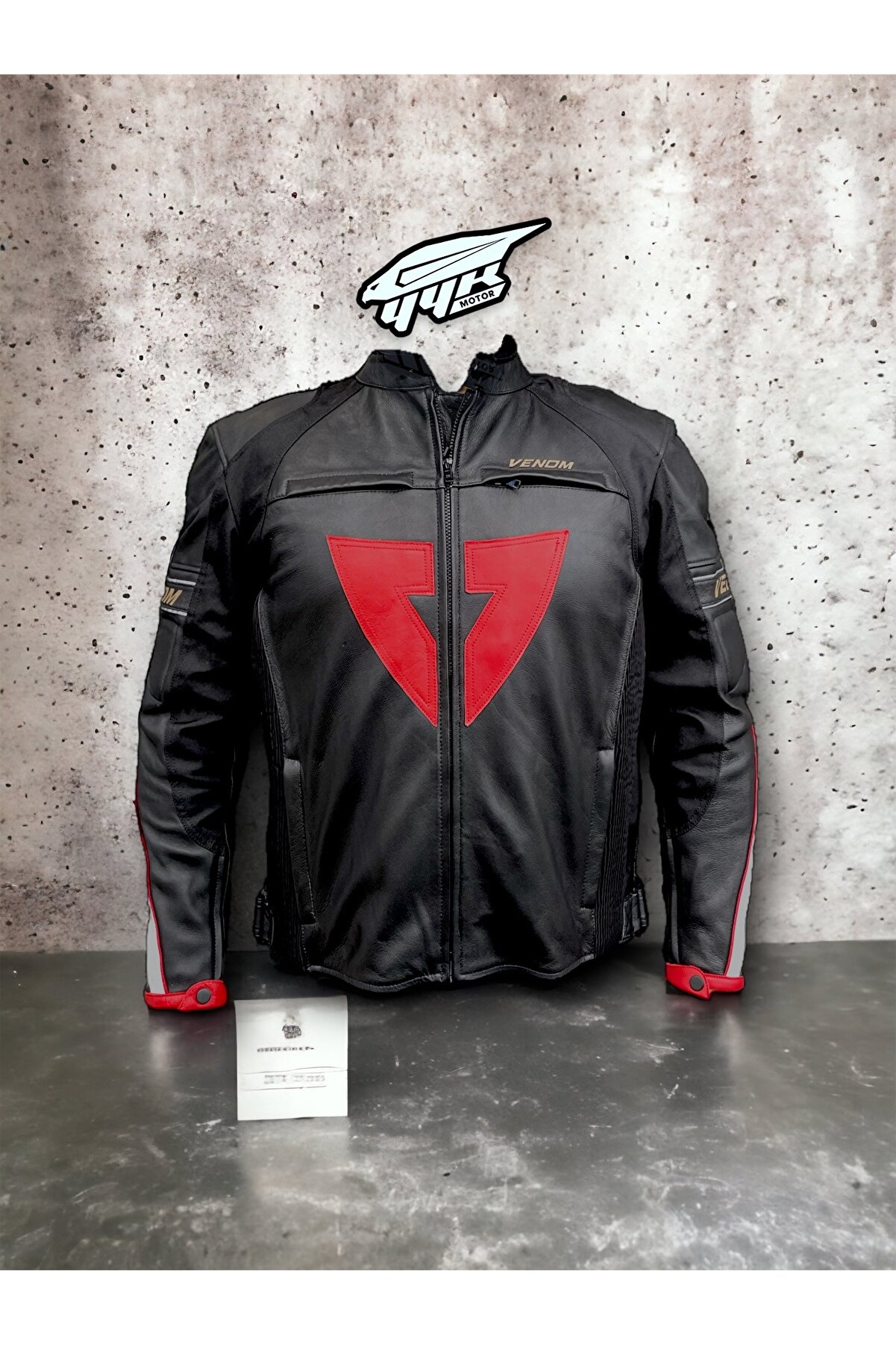 Venom D1 deri ceket, iç astarlı korumalı motosiklet montu