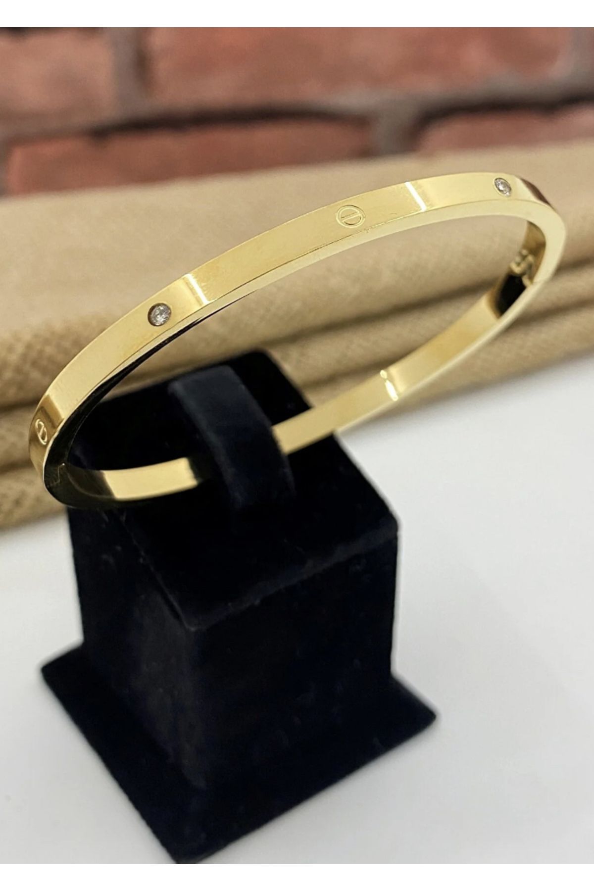 Accessories Cartier Ince Taşlı Gold Renk Çelik Bileklik