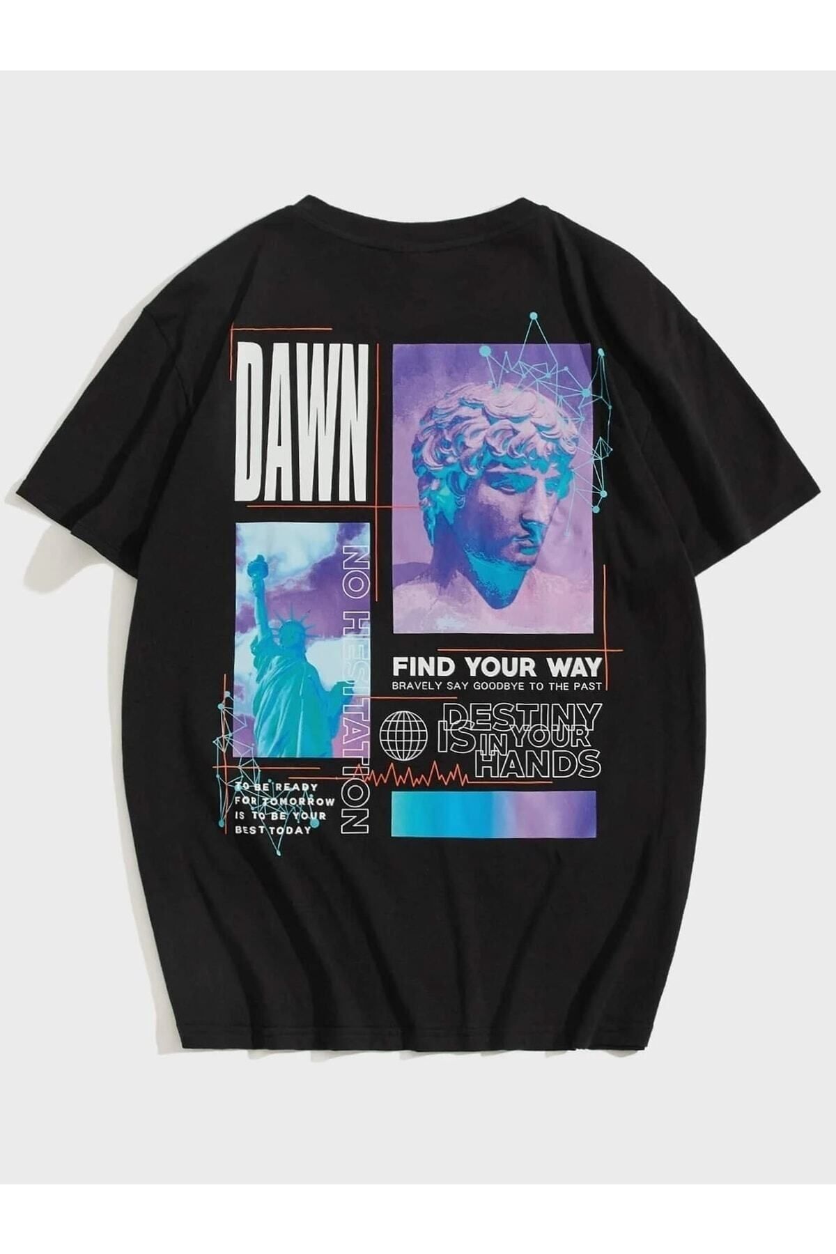 Foxanger outdoors Erkek Siyah Oversize Dawn Baskılı T-shirt