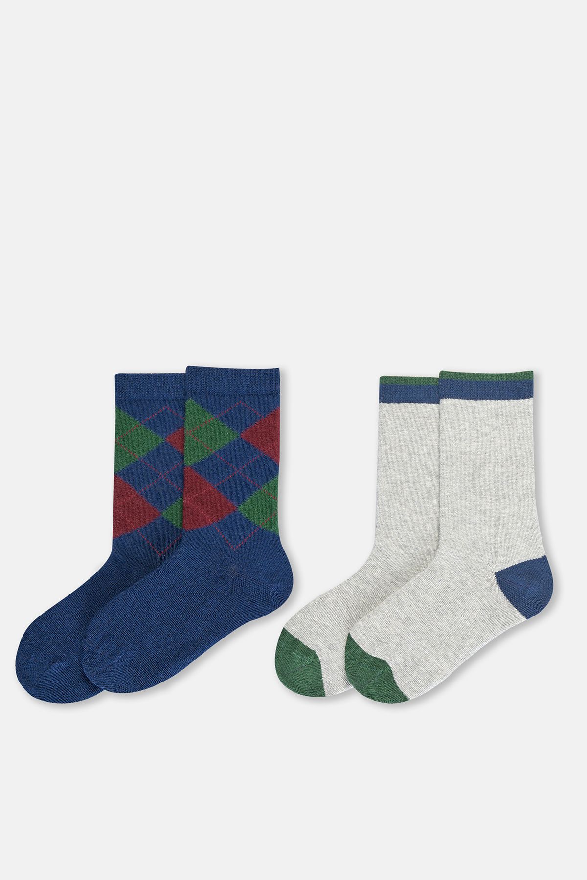 Dagi Yeşil Erkek Çocuk 2'Li Baklava Desenli Çorap