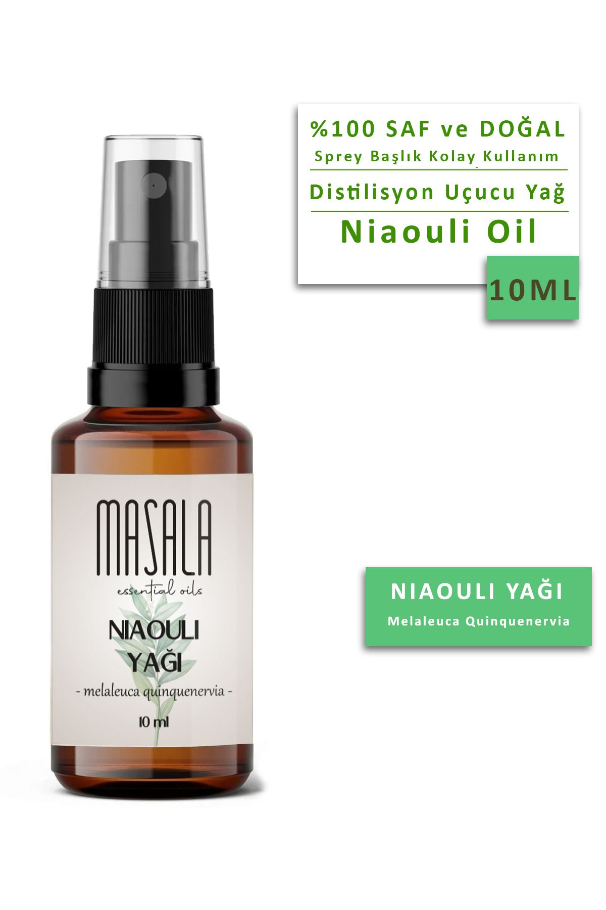 Masala Nioli Uçucu Yağı %100 Saf Özel Sprey Başlıklı Seyreltilmemiş ( Niaouli Essential Oil )