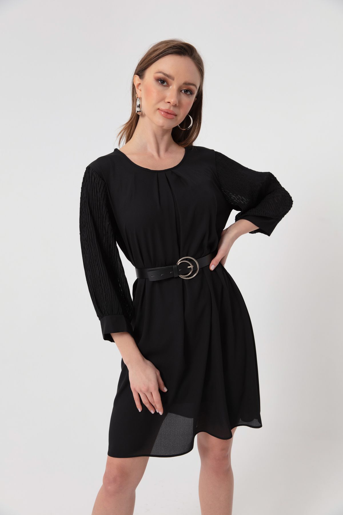Lafaba Kadın Siyah Kemerli Mini Elbise