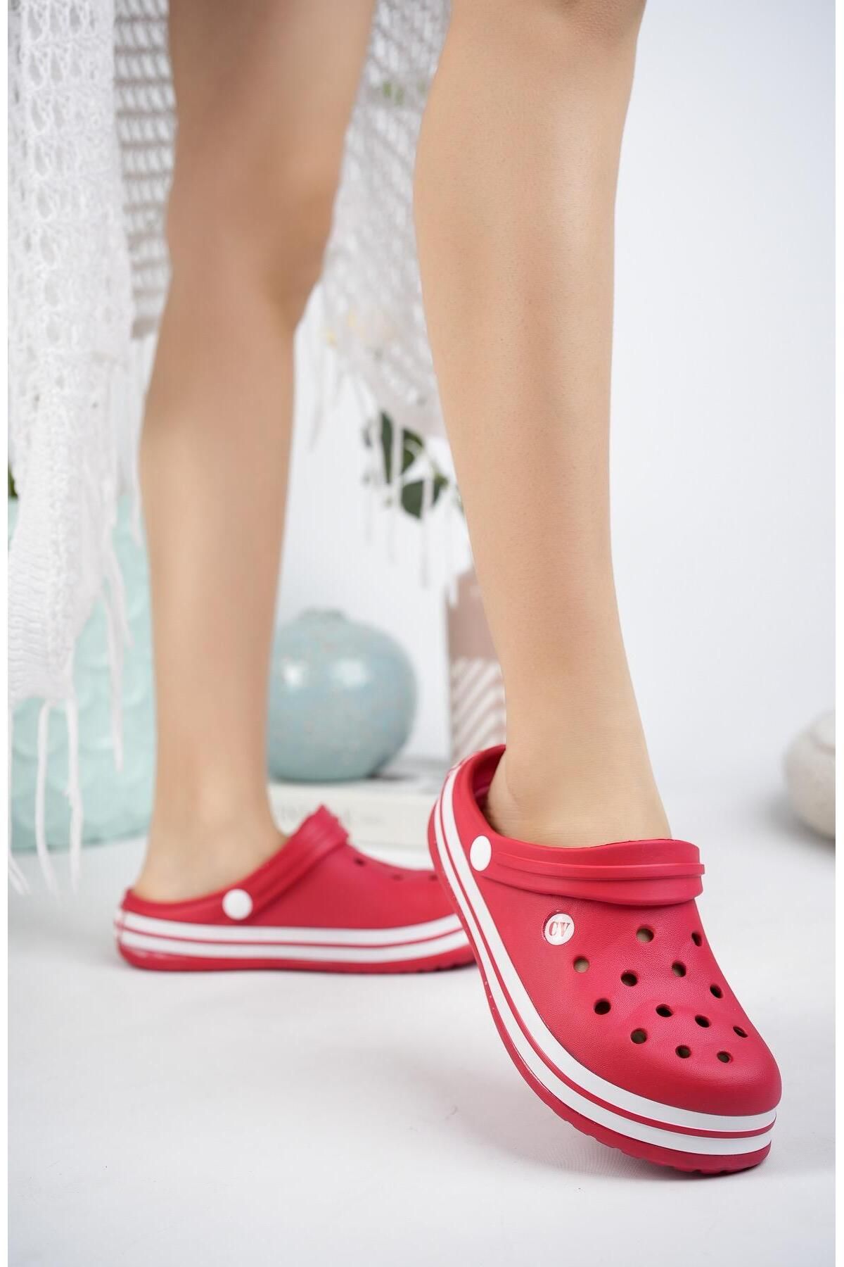 Moda Frato Clog Kapalı Unisex Terlik Sandalet Suya Dayanıklı Hastane Doktor Hemşire Terliği Kırmızı