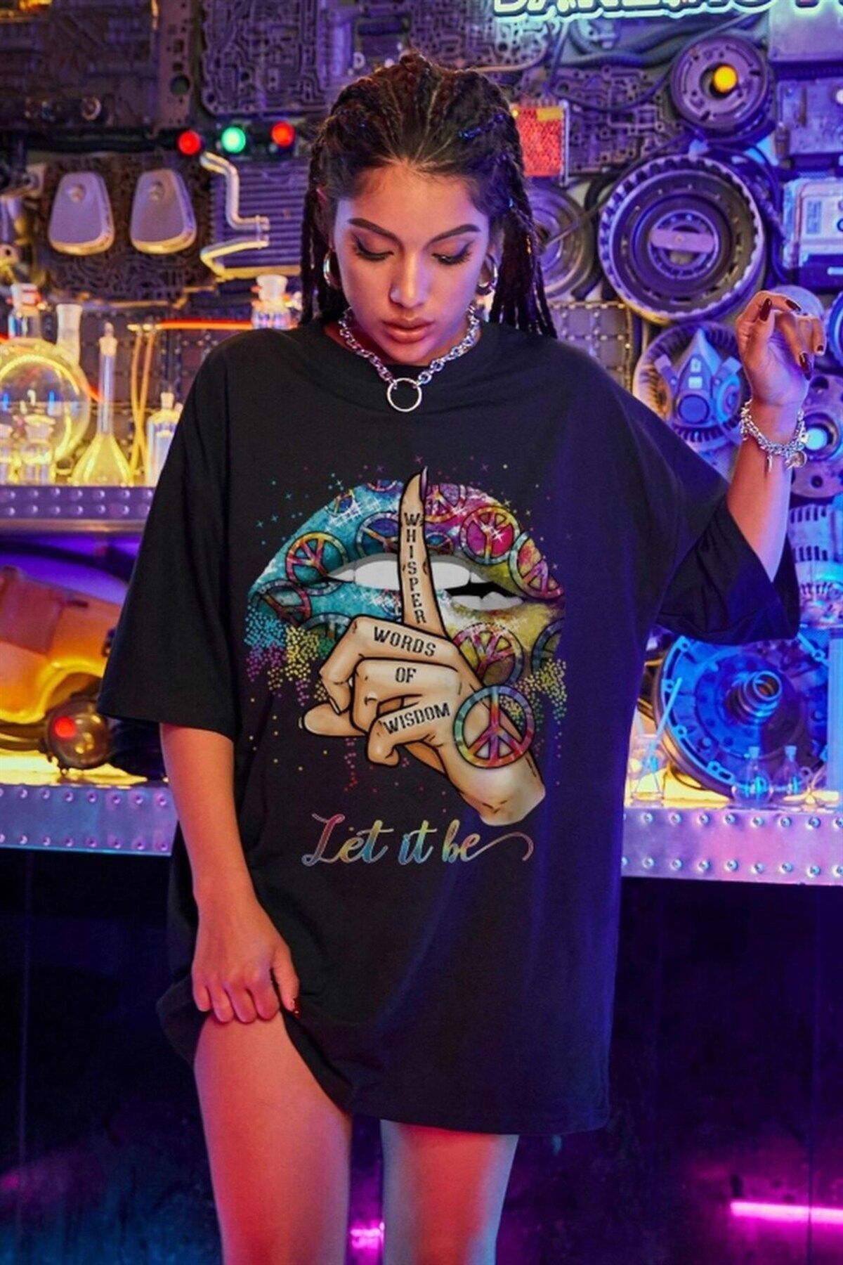 Teenage Millionaire Kadın Siyah Let It Be Oversize T-shirt - K2117