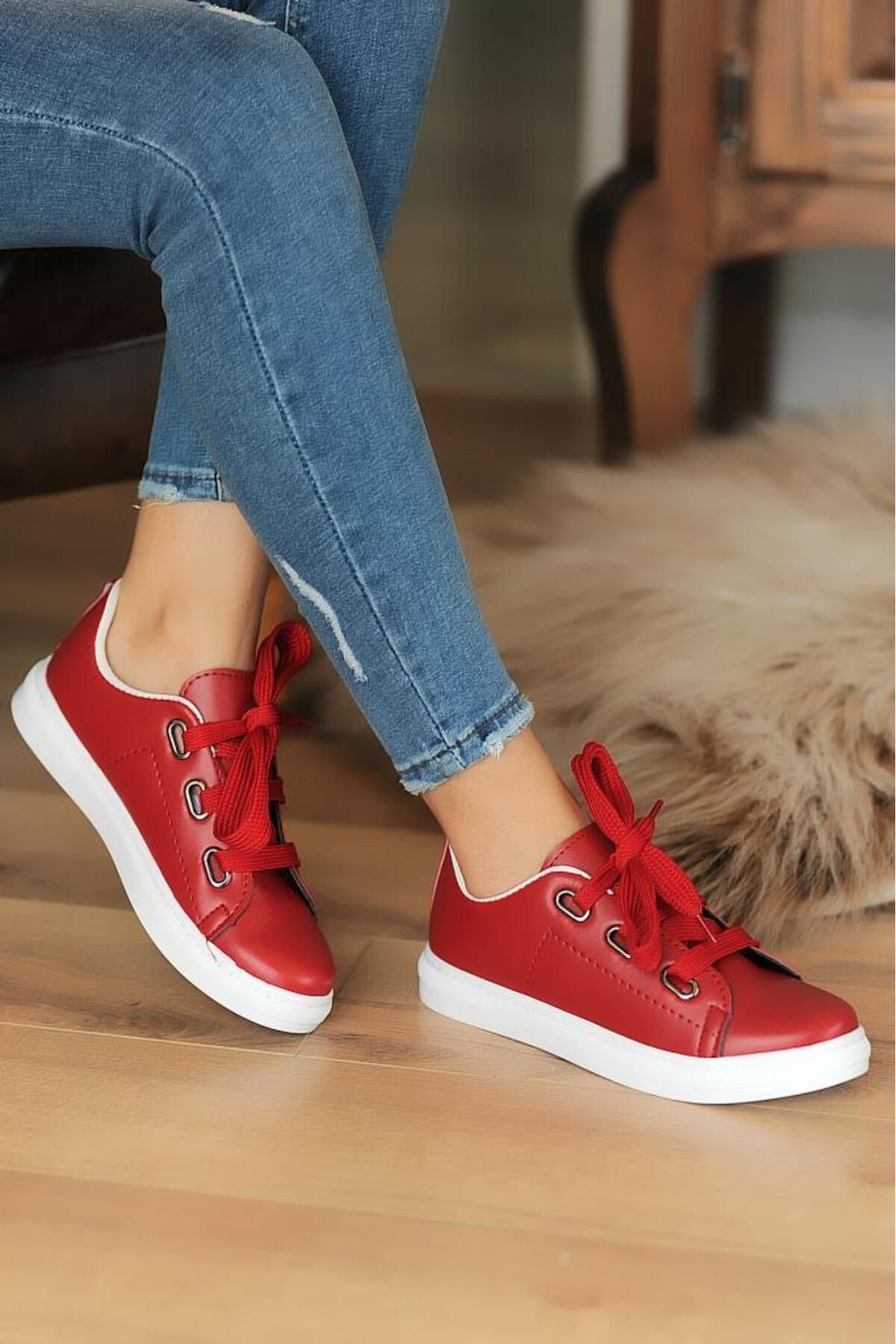Pembe Potin Kırmızı Kadın Spor Sneaker Casuel Günlük Ayakkabı