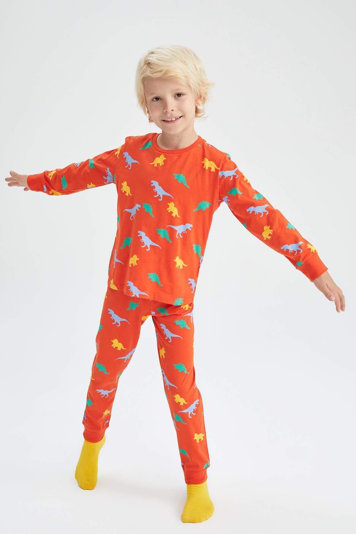 Defacto Erkek Çocuk Dinozor Baskılı Pijama Takım