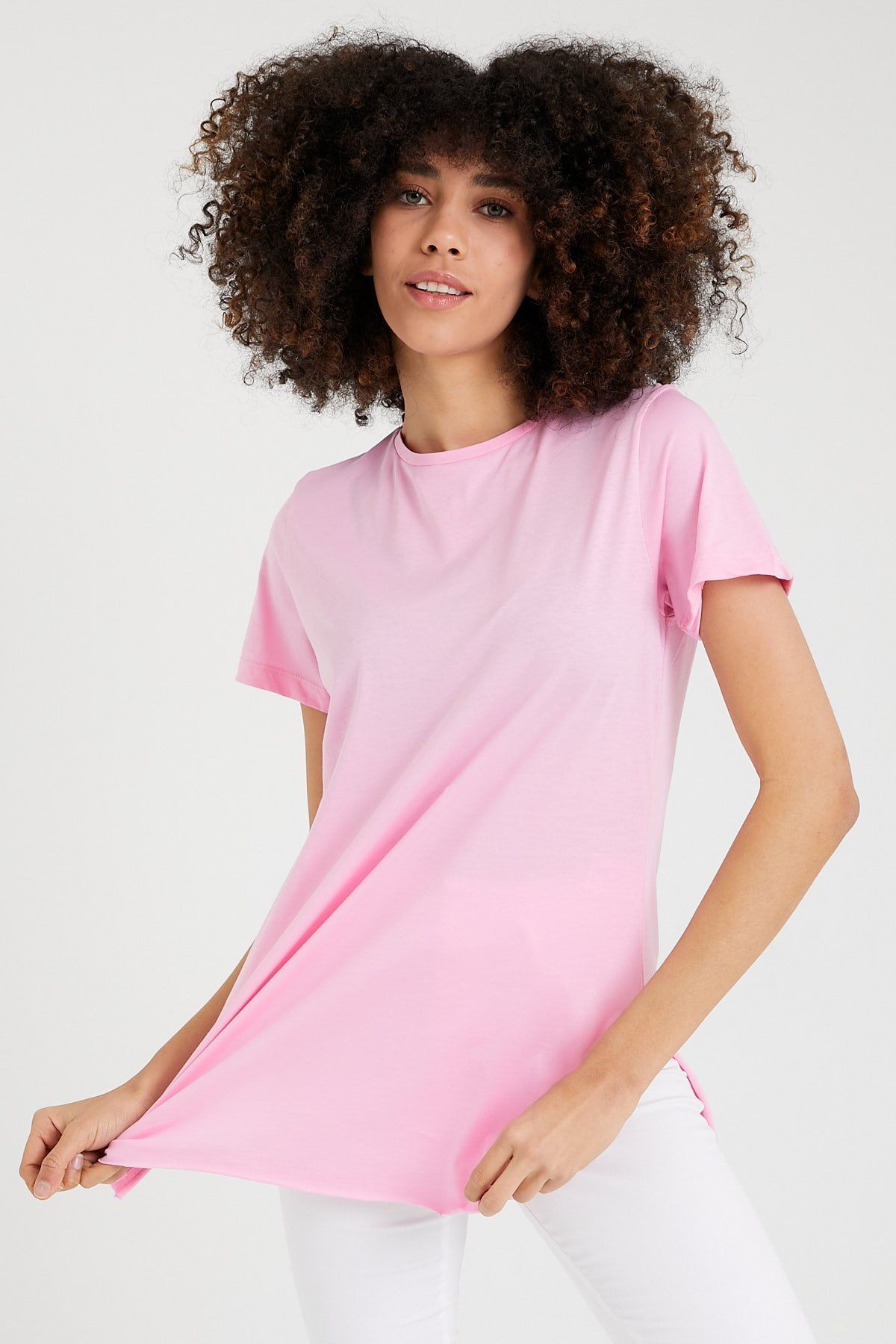 Weyeze Kadın Pembe Basic T-shirt Ab-y38100mrk