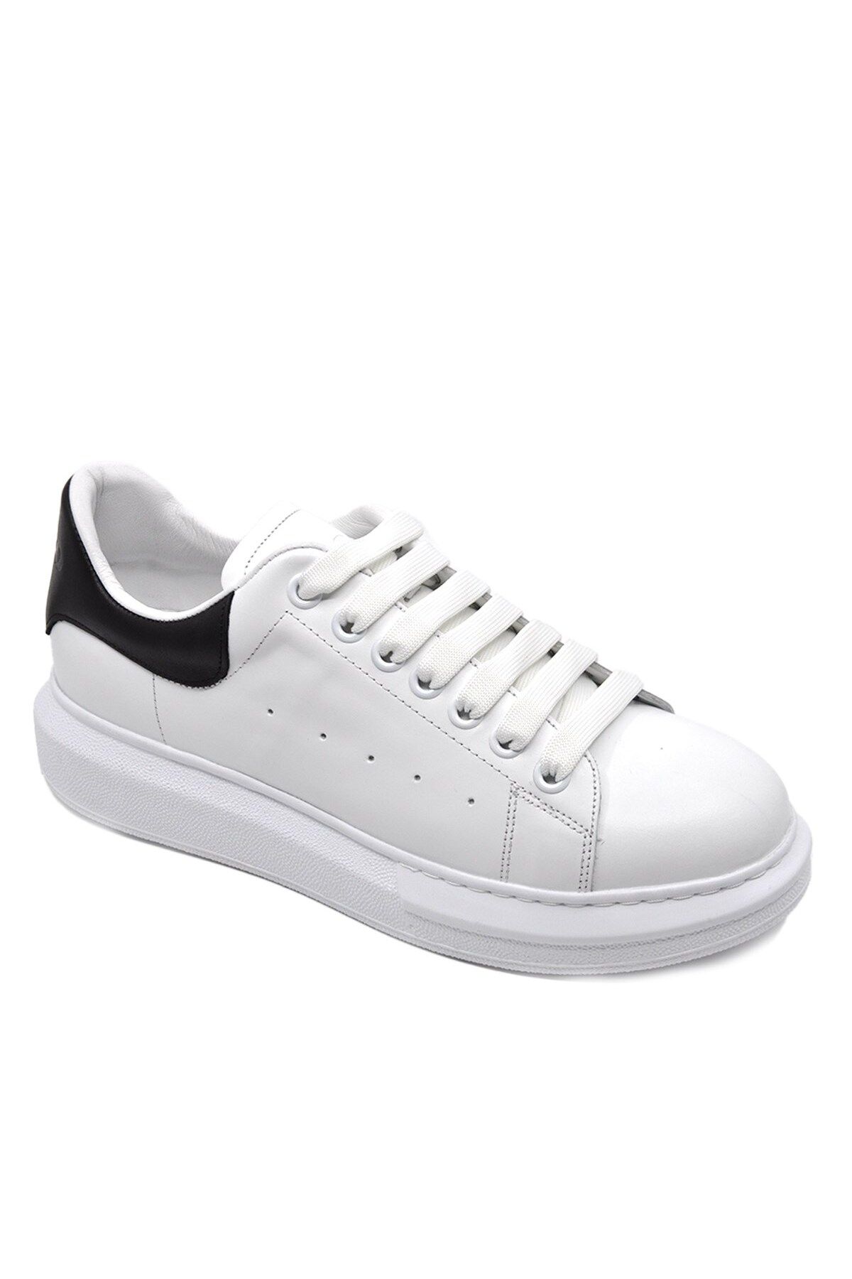 Fosco Hakiki Deri Erkek Sneaker Ayakkabı Beyaz Siyah 9838