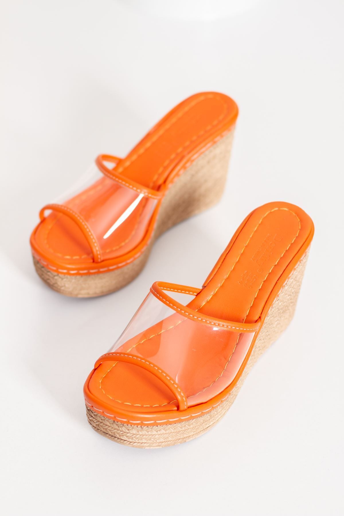 derithy Dolgu Topuklu Şerit Dikişli Polı Ortopedik Seffaf Terlik Sandalet Yazlık Ayakkabı-orange-lzt0617