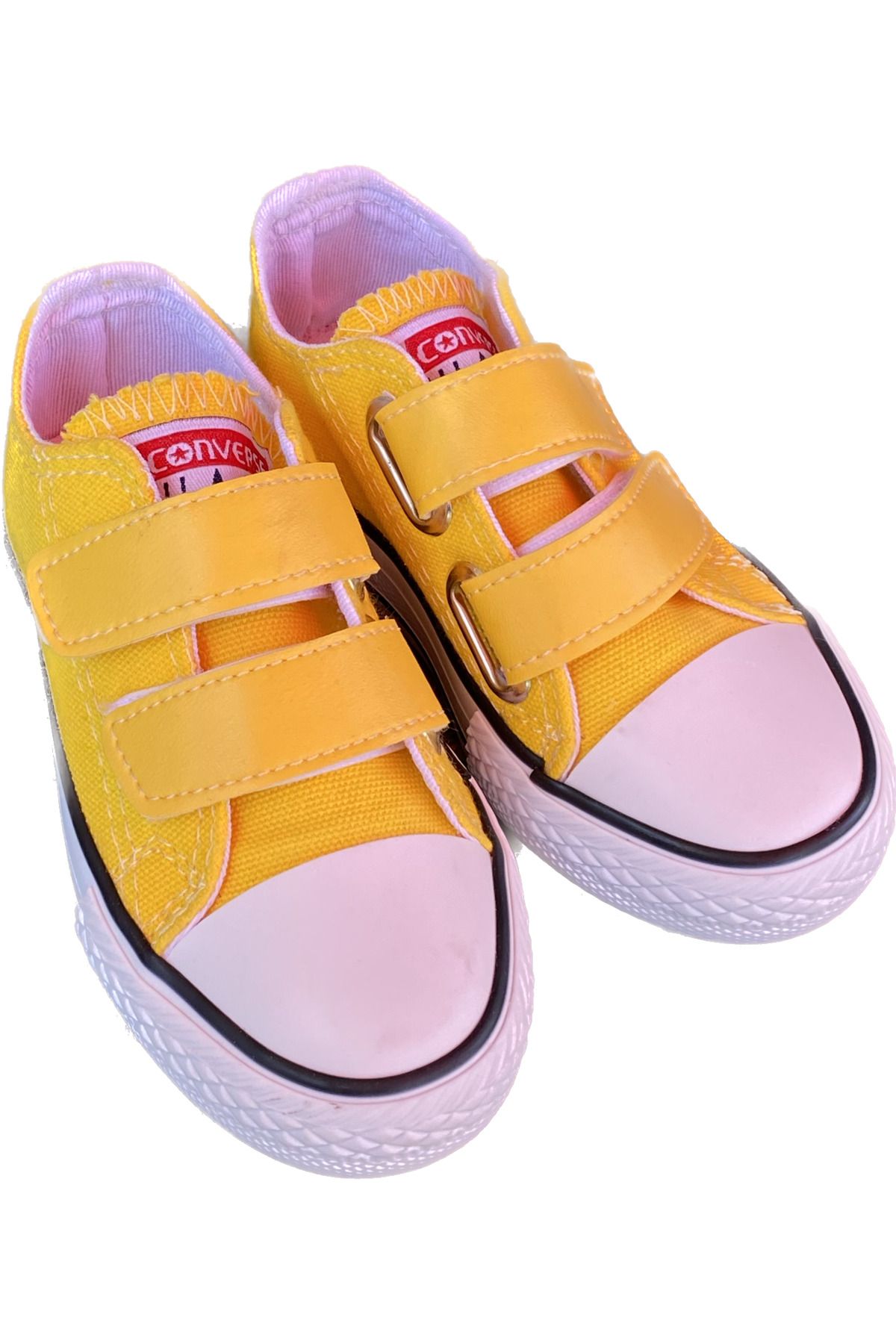 İpek Moda sarı çocuk cırtlı rahat taban convers keten ayakkabı