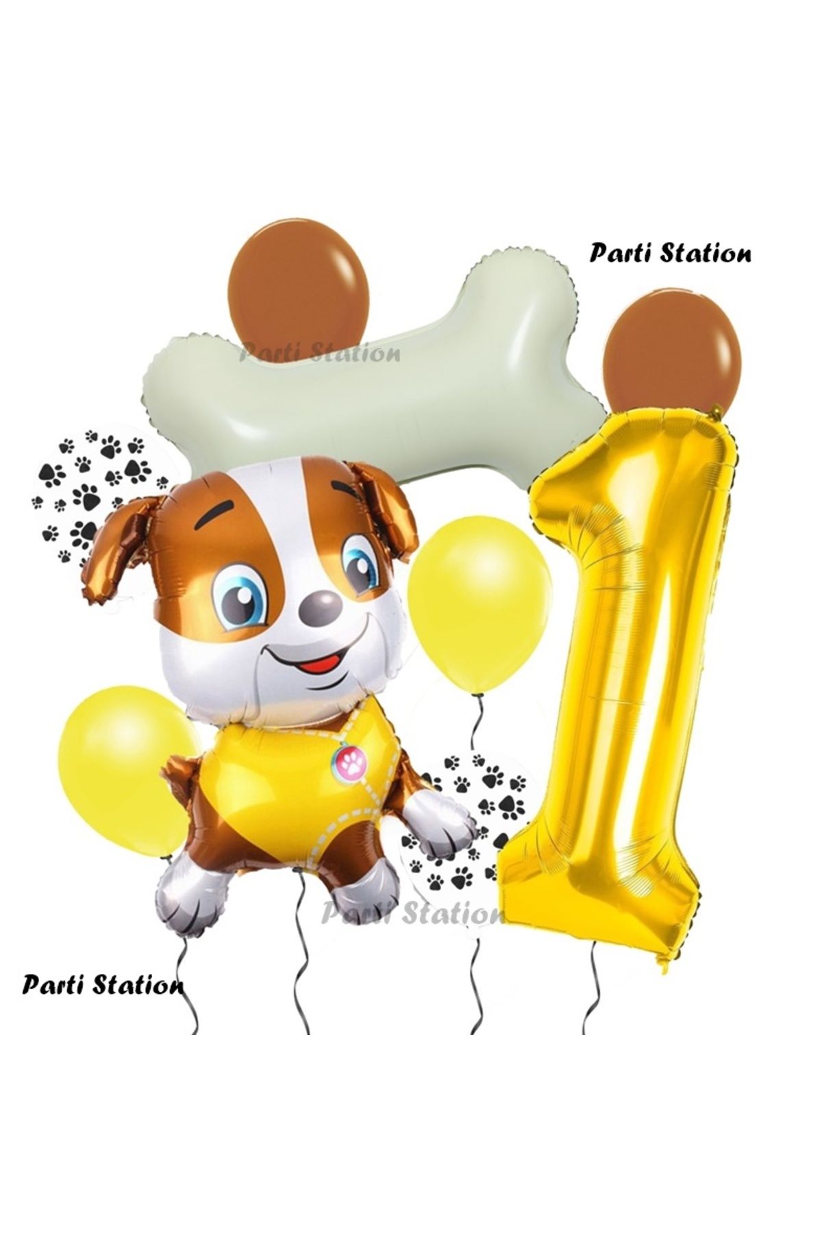 Parti Station Paw Patrol İş Araçları İnşaat İşçisi Köpek Rubble 1 Yaş Balon Set Pav Petrol Konsept Doğum Günü Set